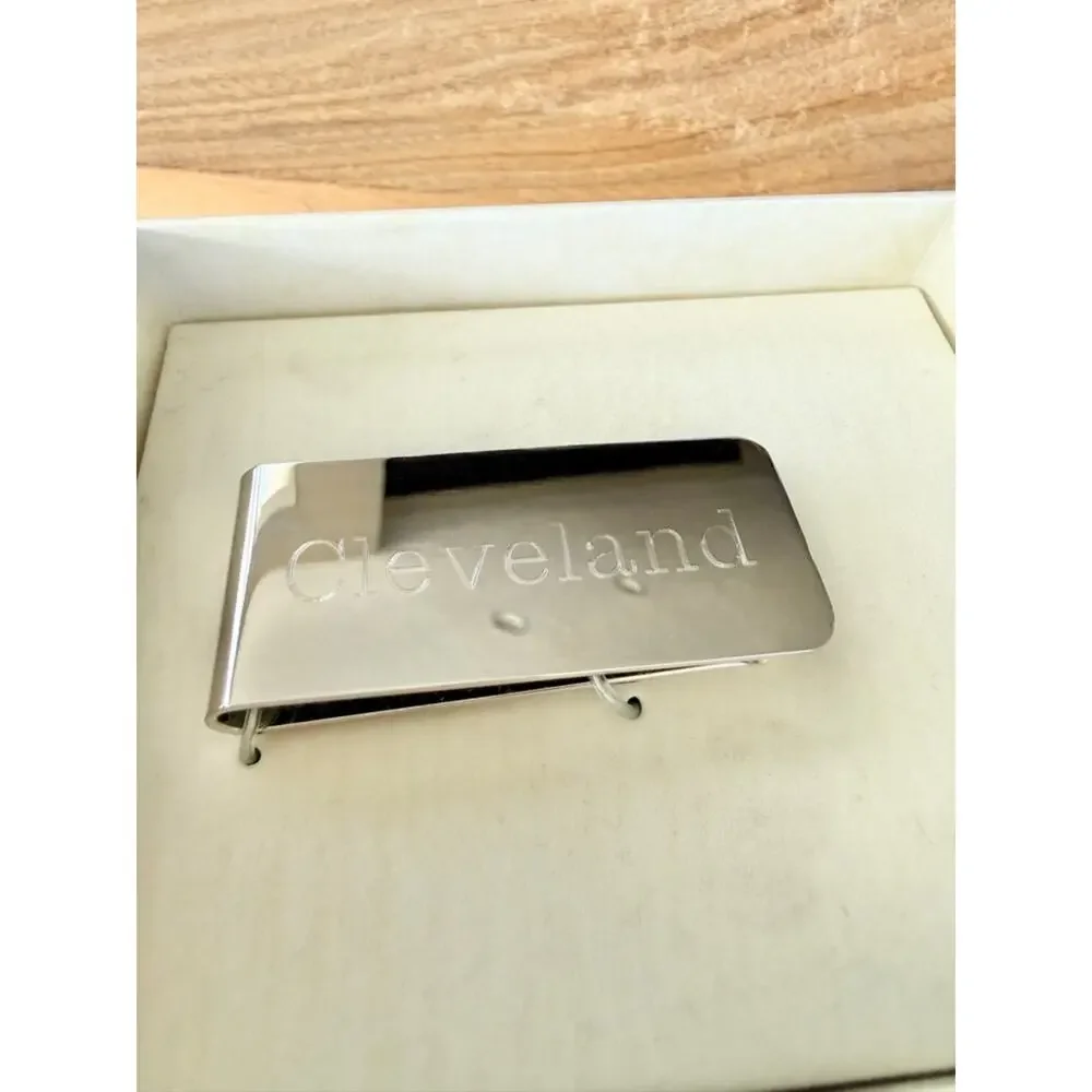 Vintage Y2K Cleveland Engraved Money Clip Silver Tone Gift New In Box Ohio